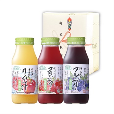 【プチギフト】順造選ジュース180ml×3本 Cセット（りんご汁、クランベリー、ブルーベリー）