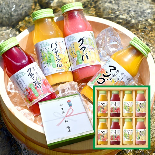 夏のフルーツジュースセット　180ml×8本（クランベリー、マンゴ、パイナップル、グァバ　180ml×各2本）　ギフトシリーズ　【180_8】【国内線JALファーストクラス採用商品（グァバ）】